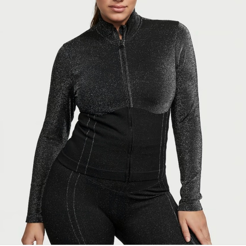 Victoria's Secret Seamless Shimmer Black Full-Zip Jacket NWT